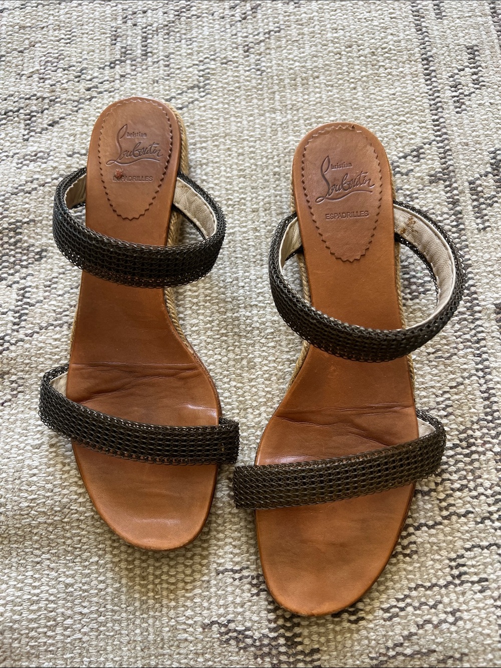 Christian Louboutin Brown Leather Double-Strap Slide Sandals